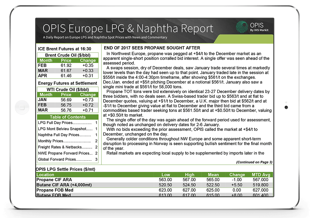 Try the OPIS Europe LPG & Naphtha Report free for 21 days