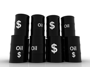 Barrels of crude oil with prices