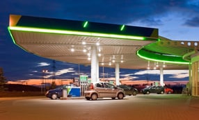 green gas station at night