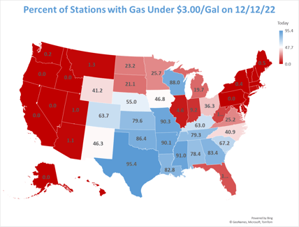 percent stations gas under 3 dollars per gallon 2022